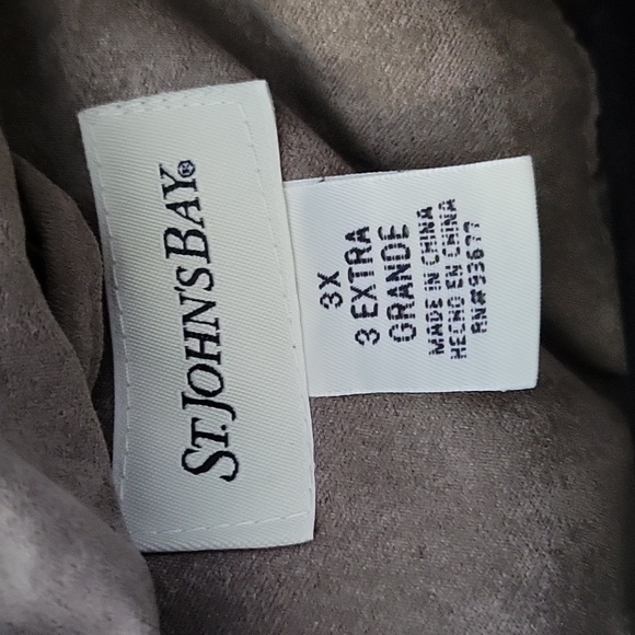 St. John’s Bay 3X Faux Suede Winter Coat With Faux Fur Hood Taupe Gray Parka - Picture 8 of 14